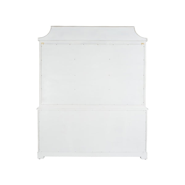 Chelsea House Lyford Whitewashed Bamboo Breakfront With Chinoiserie Interior, Fretwork & Adjustable Shelves 370265