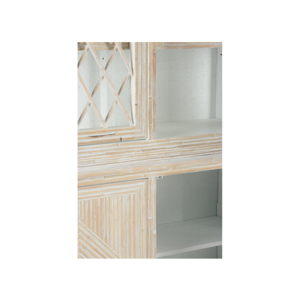 Chelsea House Lyford Whitewashed Bamboo Breakfront With Chinoiserie Interior, Fretwork & Adjustable Shelves 370265