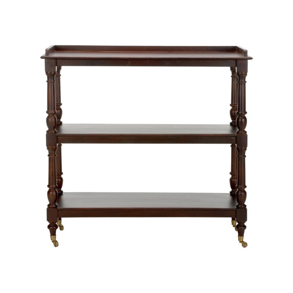 Chelsea House Butlers Mango Wood Trolley With Brass Casters — 3 Open Shelves, Warm Mahogany Finish For Stylish Serving 370266