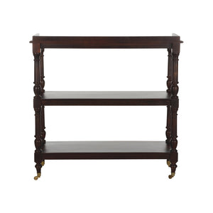 Chelsea House Butlers Mango Wood Trolley With Brass Casters — 3 Open Shelves, Warm Mahogany Finish For Stylish Serving 370266