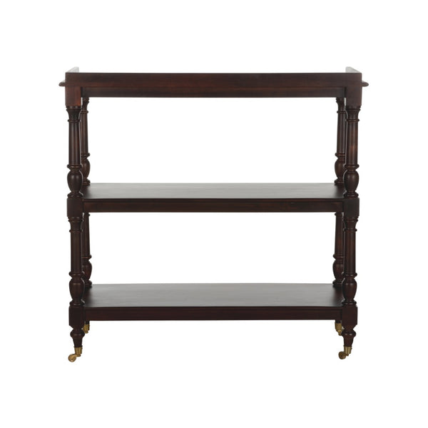 Chelsea House Butlers Mango Wood Trolley With Brass Casters — 3 Open Shelves, Warm Mahogany Finish For Stylish Serving 370266