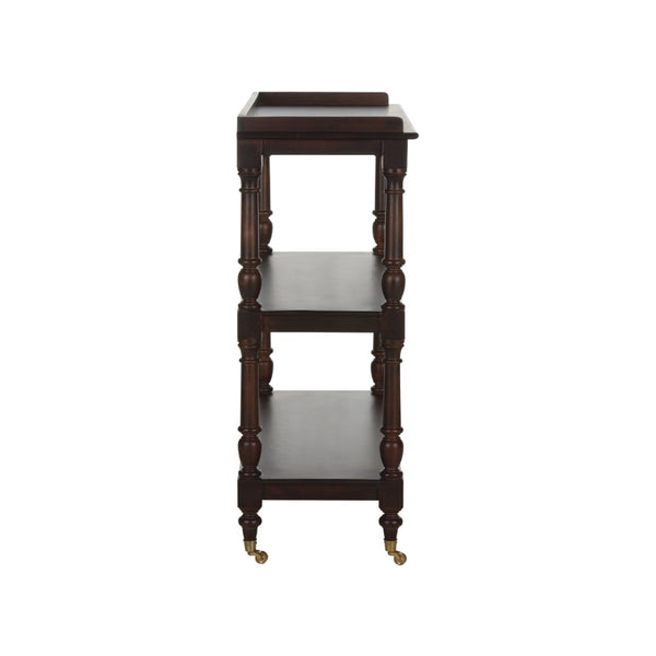 Chelsea House Butlers Mango Wood Trolley With Brass Casters — 3 Open Shelves, Warm Mahogany Finish For Stylish Serving 370266