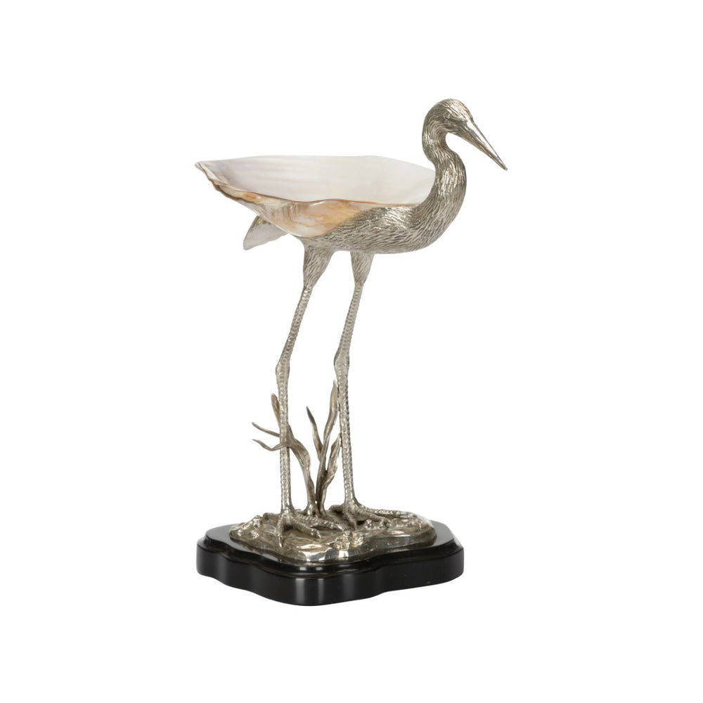 Chelsea House Coastal Silver-Plated Bird Figurine With Kabibi Shell Tray & Penshell Base — Elegant Beach DéCor Accent 370272