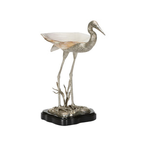 Chelsea House Coastal Silver-Plated Bird Figurine With Kabibi Shell Tray & Penshell Base — Elegant Beach DéCor Accent 370272