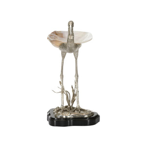Chelsea House Coastal Silver-Plated Bird Figurine With Kabibi Shell Tray & Penshell Base — Elegant Beach DéCor Accent 370272