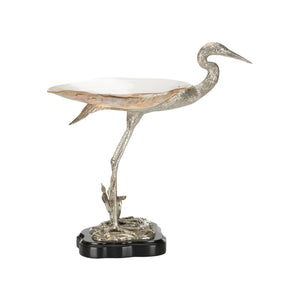 Chelsea House Coastal Silver-Plated Bird Figurine With Kabibi Shell Tray & Penshell Base — Elegant Beach DéCor Accent 370272