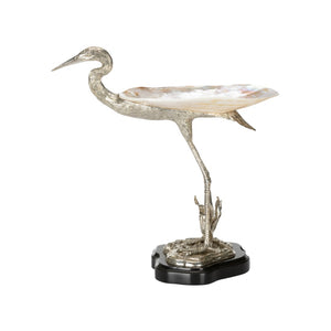 Chelsea House Coastal Silver-Plated Bird Figurine With Kabibi Shell Tray & Penshell Base — Elegant Beach DéCor Accent 370272