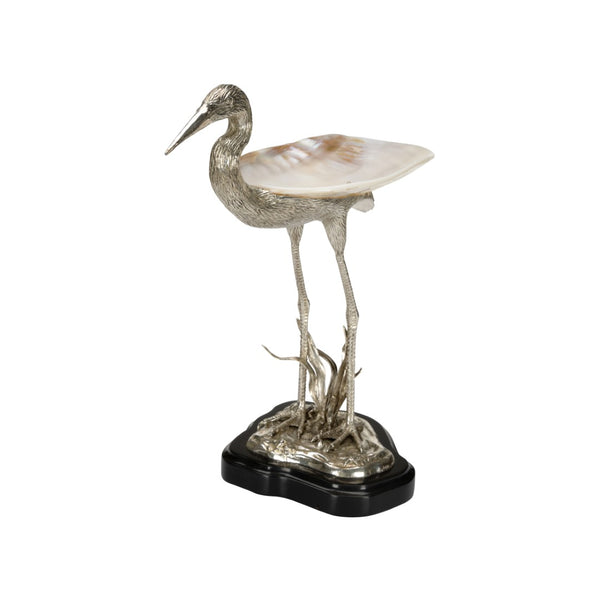 Chelsea House Coastal Silver-Plated Bird Figurine With Kabibi Shell Tray & Penshell Base — Elegant Beach DéCor Accent 370272