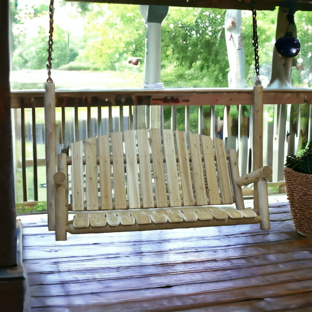 HomeRoots 71" Natural Solid Wood Swing Chair - Sturdy Cedar Design for Patios, Decks & Gardens, 600 lbs Capacity 370272