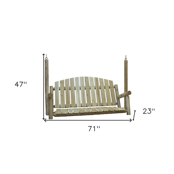 HomeRoots 71" Natural Solid Wood Swing Chair - Sturdy Cedar Design for Patios, Decks & Gardens, 600 lbs Capacity 370272