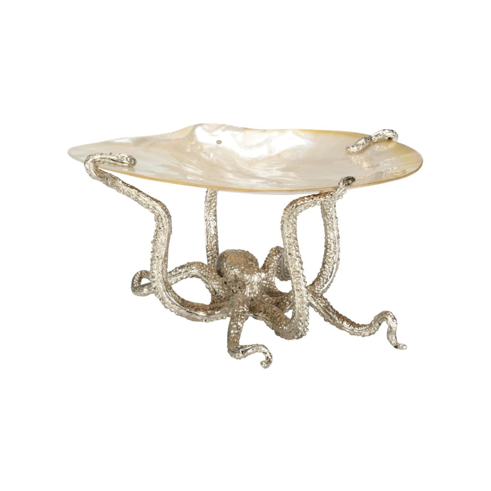 Chelsea House Daring Silver-Plated Octopus Trinket Tray With Natural Kabibi Shell — Decorative Jewelry Catchall 370273