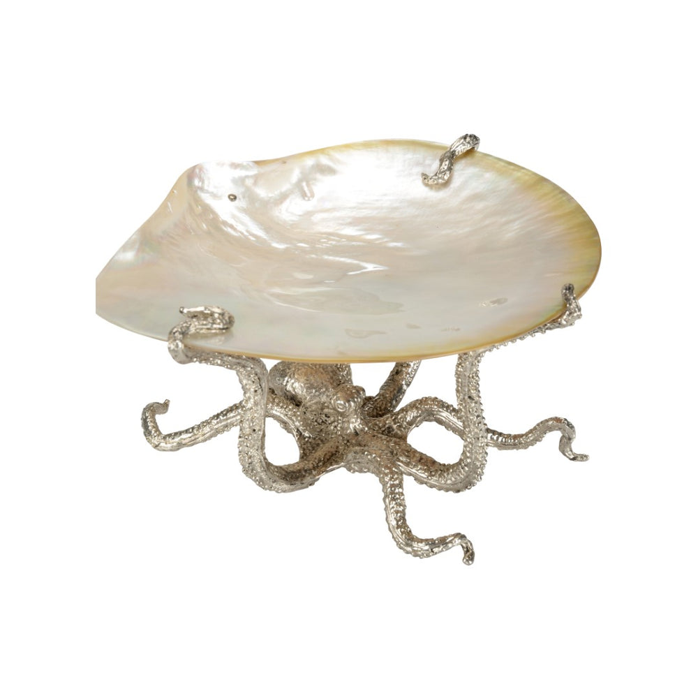 Chelsea House Daring Silver-Plated Octopus Trinket Tray With Natural Kabibi Shell — Decorative Jewelry Catchall 370273
