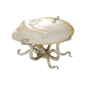Chelsea House Daring Silver-Plated Octopus Trinket Tray With Natural Kabibi Shell — Decorative Jewelry Catchall 370273