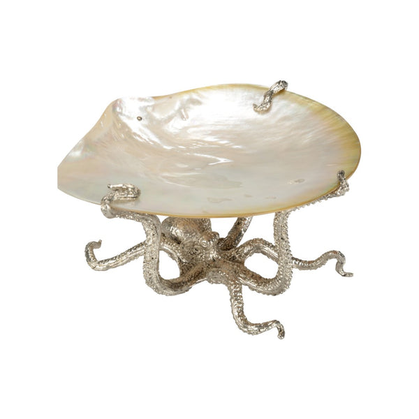Chelsea House Daring Silver-Plated Octopus Trinket Tray With Natural Kabibi Shell — Decorative Jewelry Catchall 370273