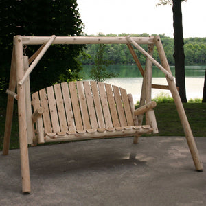 Homeroots 87" Natural Solid Wood Swing Chair  Solid Wood 370273