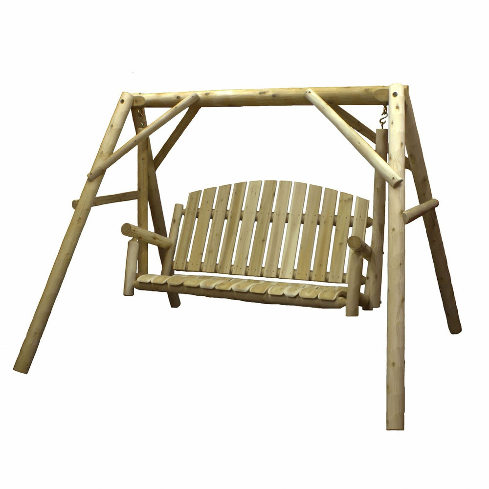 Homeroots 87" Natural Solid Wood Swing Chair  Solid Wood 370273
