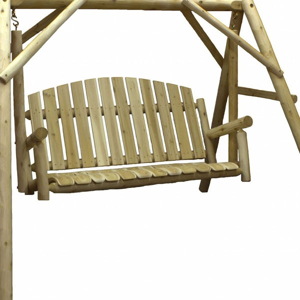 Homeroots 87" Natural Solid Wood Swing Chair  Solid Wood 370273