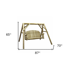 HomeRoots 87" Natural Solid Wood Swing Chair - Handcrafted Rustic Comfort for Patios, Porches, and Gardens 370273