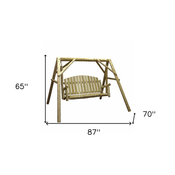 HomeRoots 87" Natural Solid Wood Swing Chair - Handcrafted Rustic Comfort for Patios, Porches, and Gardens 370273