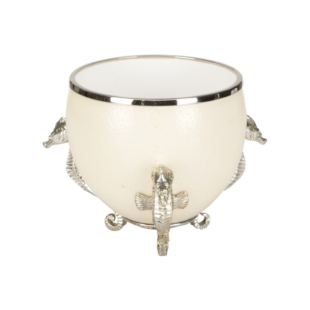 Chelsea House The Charmer Silver‑Plated Seahorse Ostrich Egg Sculpture — Coastal Luxe Accent For Mantels & Vignettes 370274