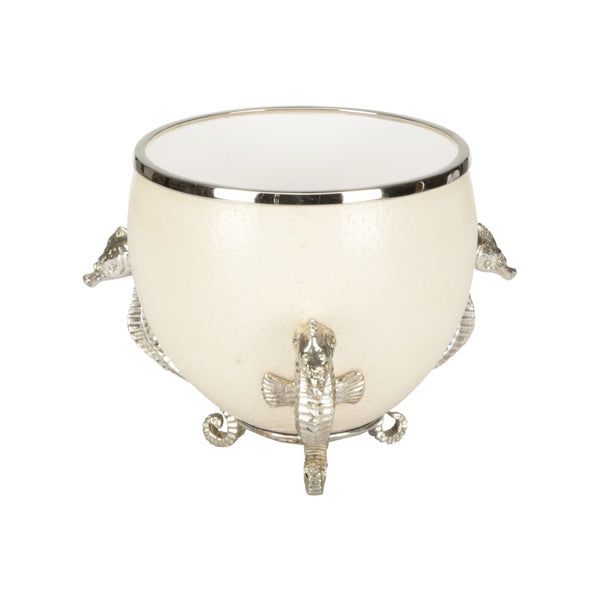 Chelsea House The Charmer Silver‑Plated Seahorse Ostrich Egg Sculpture — Coastal Luxe Accent For Mantels & Vignettes 370274