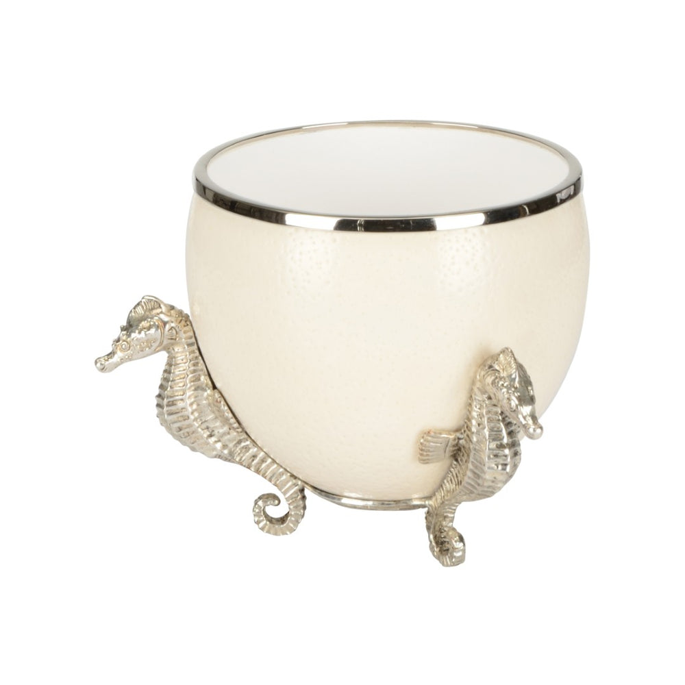 Chelsea House The Charmer Silver‑Plated Seahorse Ostrich Egg Sculpture — Coastal Luxe Accent For Mantels & Vignettes 370274