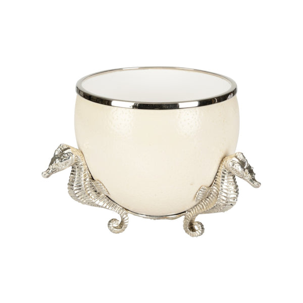 Chelsea House The Charmer Silver‑Plated Seahorse Ostrich Egg Sculpture — Coastal Luxe Accent For Mantels & Vignettes 370274