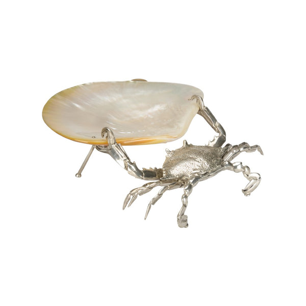 Chelsea House Foraging Silver-Plated Decorative Crab With Kabibi Shell Tray — Nautical Jewelry Dish, Coastal Accent Piece 370275
