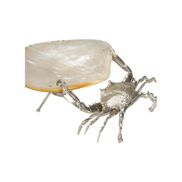 Chelsea House Foraging Silver-Plated Decorative Crab With Kabibi Shell Tray — Nautical Jewelry Dish, Coastal Accent Piece 370275