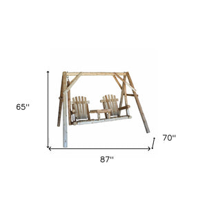 HomeRoots 87" Natural Solid Wood Swing Chair - Rustic Comfort for Outdoor Living, Seats Up to 600 lbs, Durable Design 370275