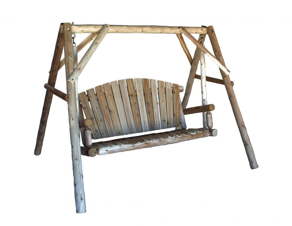 HomeRoots 87" Natural Solid Wood Swing Chair - Cozy Cedar Porch Swing for Relaxation & Outdoor Comfort 370276