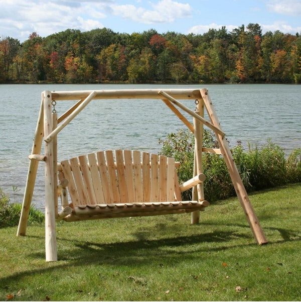 HomeRoots 87" Natural Solid Wood Swing Chair - Cozy Cedar Porch Swing for Relaxation & Outdoor Comfort 370276