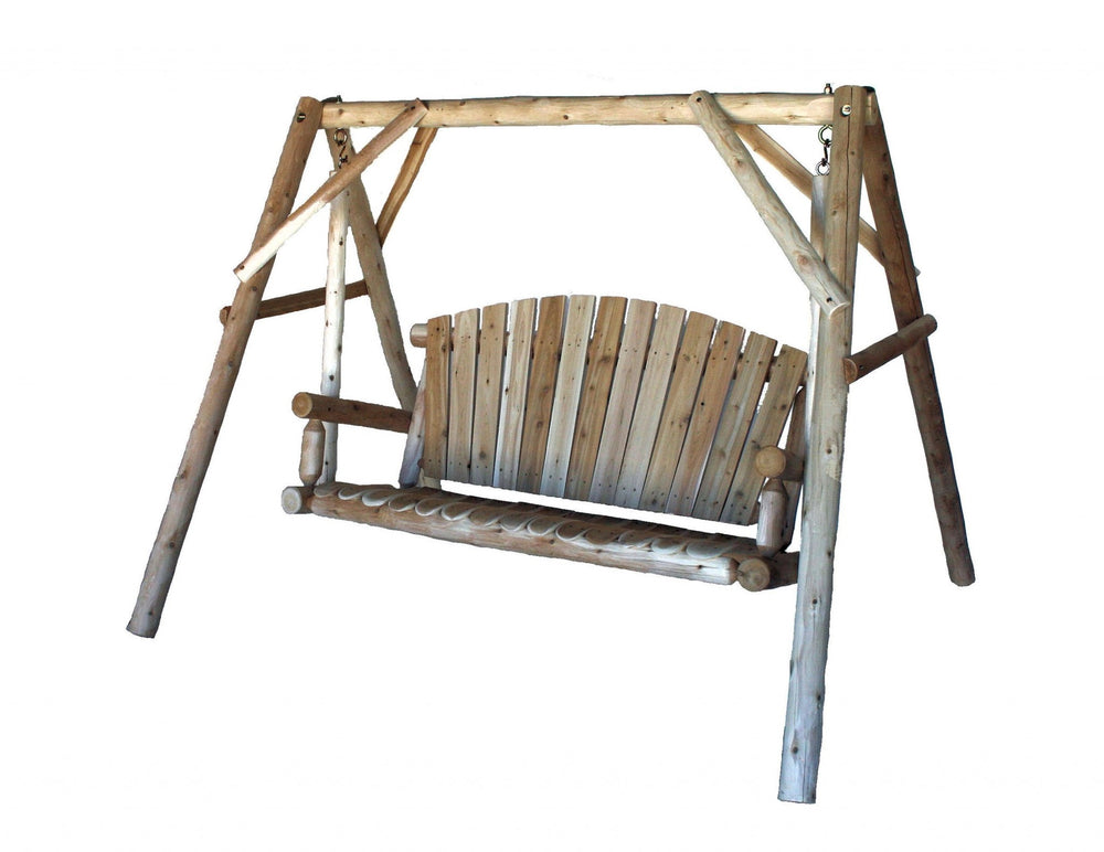 Homeroots 87" Natural Solid Wood Swing Chair  Solid Wood 370276
