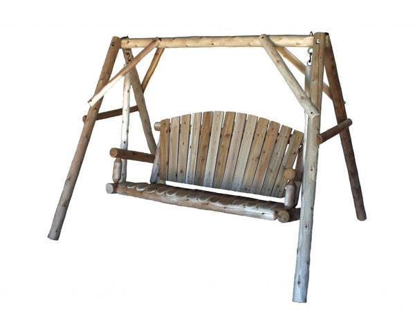 HomeRoots 87" Natural Solid Wood Swing Chair - Cozy Cedar Porch Swing for Relaxation & Outdoor Comfort 370276
