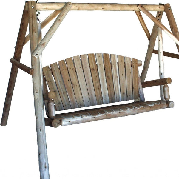 HomeRoots 87" Natural Solid Wood Swing Chair - Cozy Cedar Porch Swing for Relaxation & Outdoor Comfort 370276