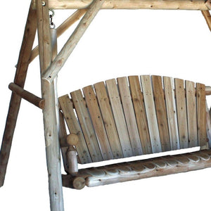HomeRoots 87" Natural Solid Wood Swing Chair - Cozy Cedar Porch Swing for Relaxation & Outdoor Comfort 370276