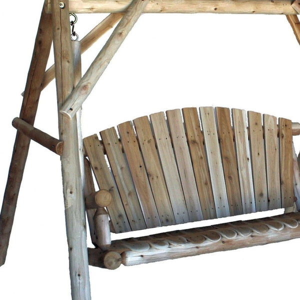 HomeRoots 87" Natural Solid Wood Swing Chair - Cozy Cedar Porch Swing for Relaxation & Outdoor Comfort 370276