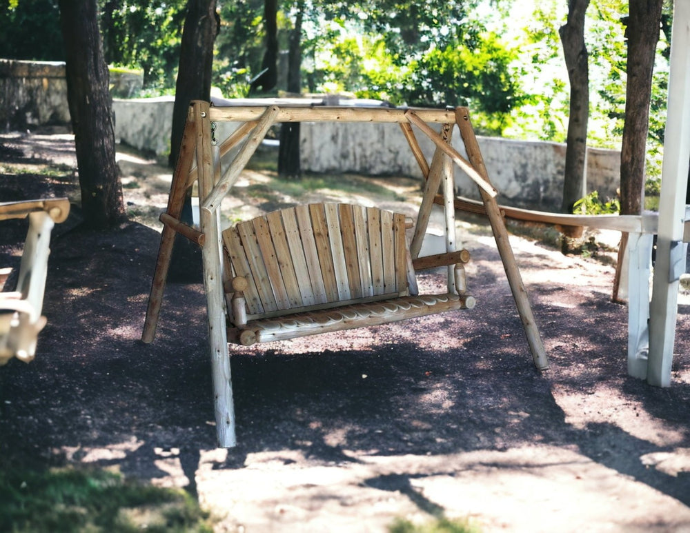 HomeRoots 87" Natural Solid Wood Swing Chair - Cozy Cedar Porch Swing for Relaxation & Outdoor Comfort 370276
