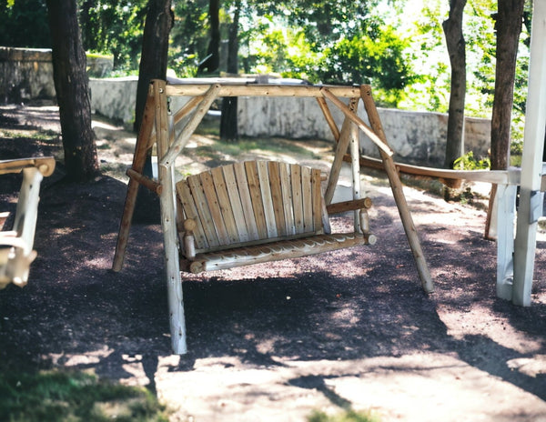 HomeRoots 87" Natural Solid Wood Swing Chair - Cozy Cedar Porch Swing for Relaxation & Outdoor Comfort 370276