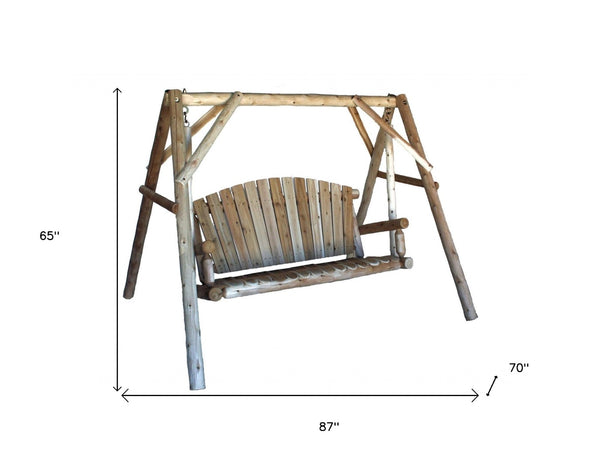 HomeRoots 87" Natural Solid Wood Swing Chair - Cozy Cedar Porch Swing for Relaxation & Outdoor Comfort 370276