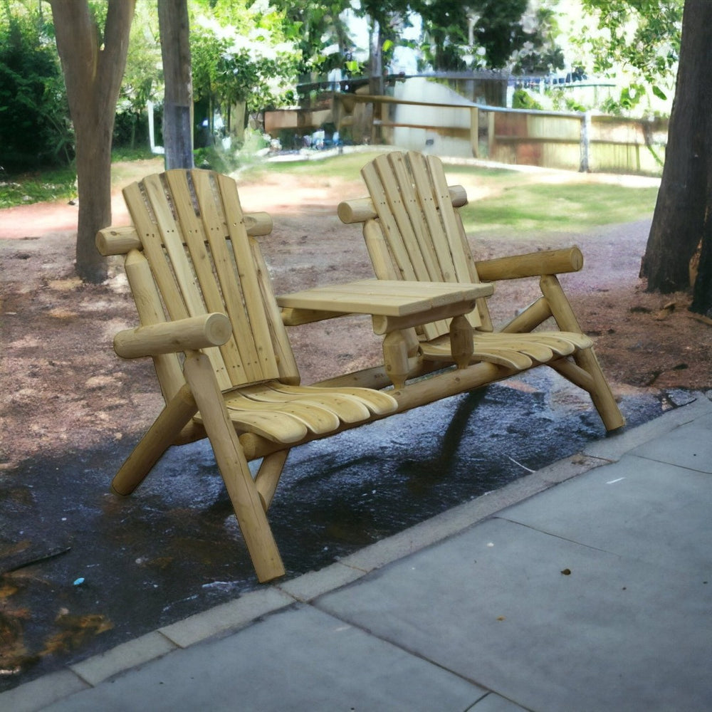 HomeRoots 66" Natural Solid Wood Adirondack Chair - Oversized Rustic Comfort for Patio, Garden & Outdoor Relaxation 370277
