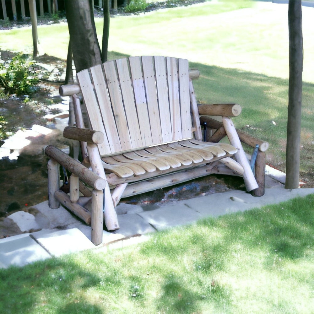 HomeRoots 59" Natural Solid Wood Adirondack Chair - Oversized Comfort, Rustic Style, Ideal for Outdoor Relaxation 370278