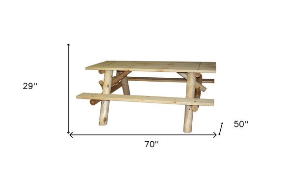Homeroots 70" Natural Solid Wood Outdoor Picnic Table  Wood 370279
