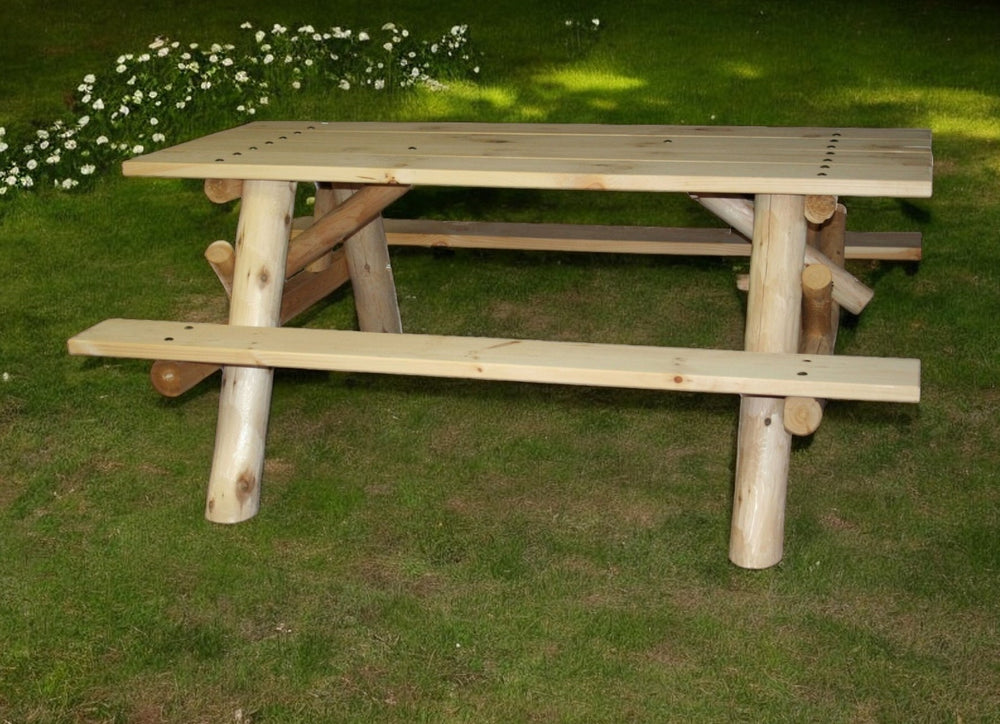 Homeroots 70" Natural Solid Wood Outdoor Picnic Table  Wood 370279
