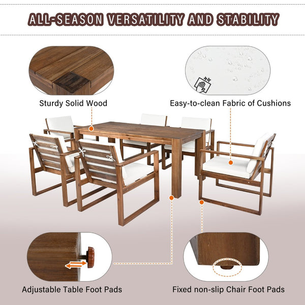 English Elm Trexm Acacia Wood Outdoor Dining Set Seats Six with Umbrella Hole Rustic Patio Beige,Mocha TM000019AAP