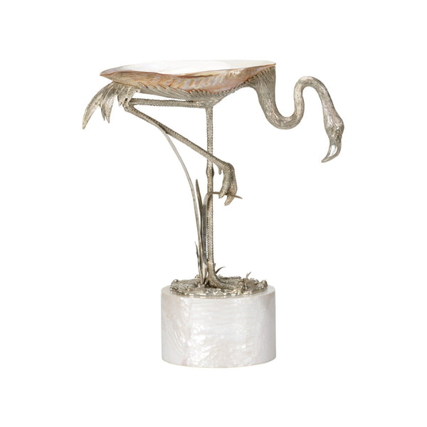 Chelsea House Firebird Handcrafted Silver-Plated Brass Flamingo On Kabibi Shell Tray With Penshell Base Accent Decor 370280