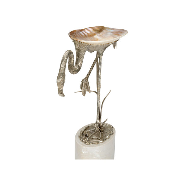 Chelsea House Firebird Handcrafted Silver-Plated Brass Flamingo On Kabibi Shell Tray With Penshell Base Accent Decor 370280