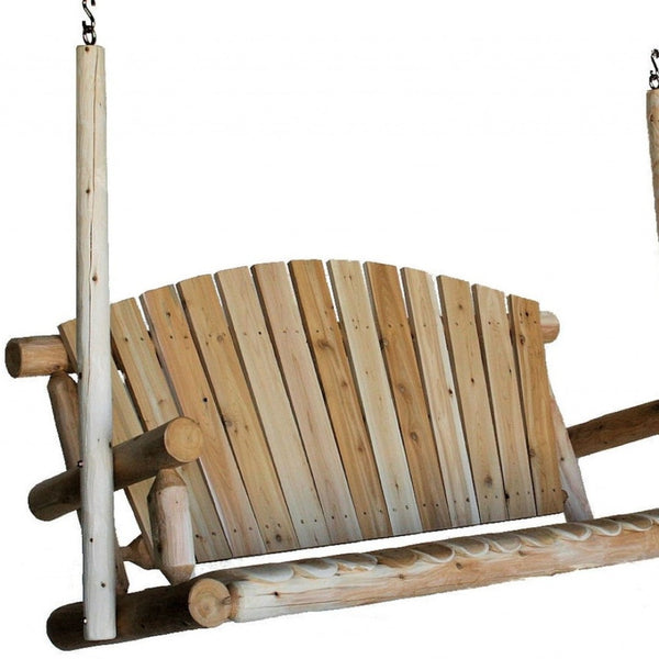HomeRoots 71" Rustic Natural Wood Porch Swing - Durable Northern Cedar, Cozy Seating for Outdoor Relaxation 370283