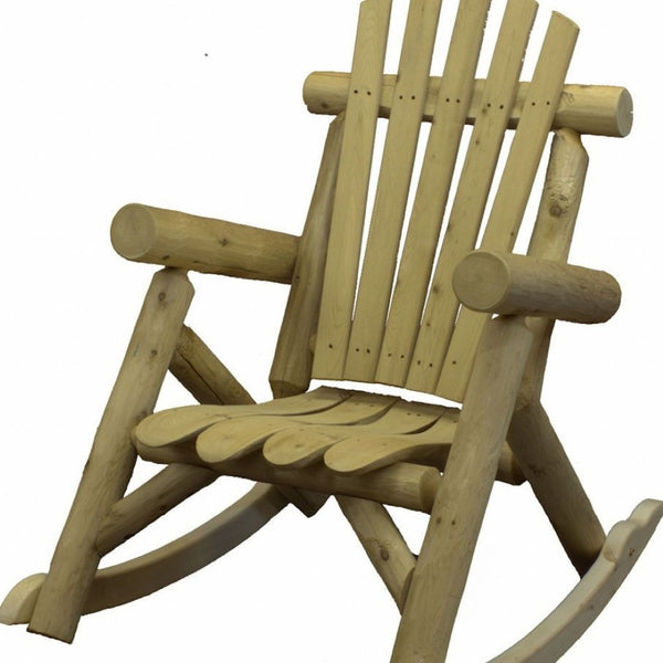 HomeRoots 31" Natural Wood Rocking Chair - Rustic Cedar Comfort for Indoor & Outdoor Relaxation Spaces 370284