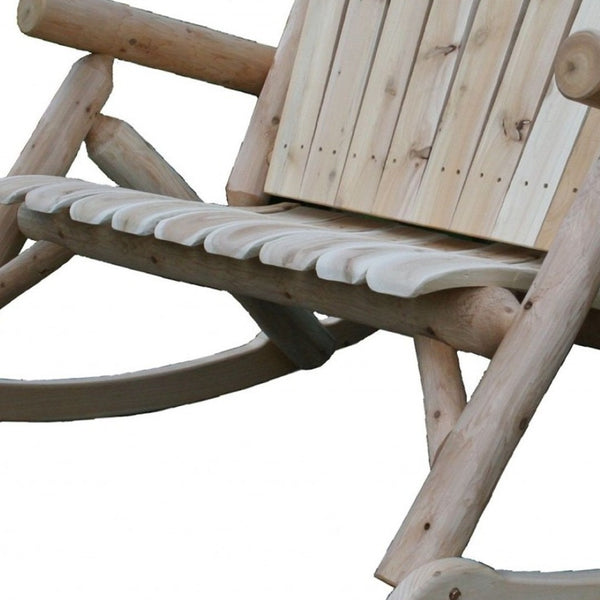 HomeRoots 53" Natural Wood Rocking Loveseat - Rustic Cedar Design for Indoor & Outdoor Comfort, 2-Person Seat 370287